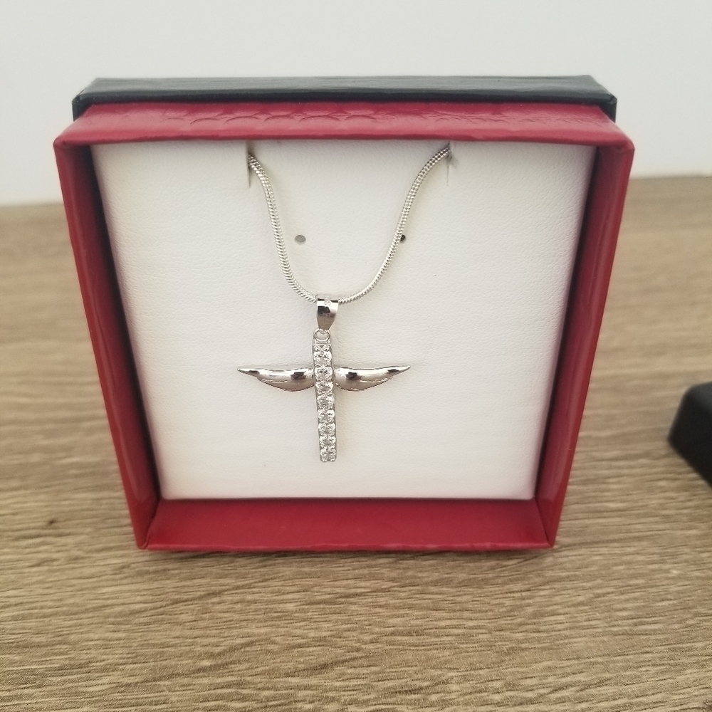 Sterling Silver Cross with wings necklace